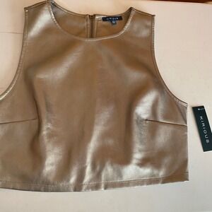 Kirious NEW Women's Metallic Gold Faux Leather Sleeveless Back Zip Crop Top L